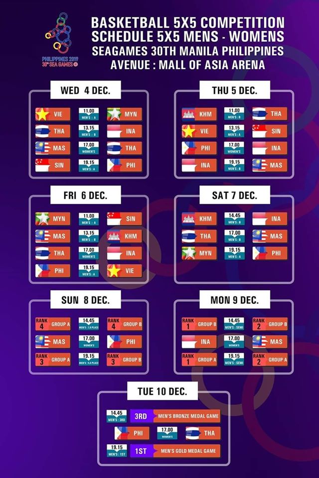 2019 SEA Games Basketball Schedule | Gilas Pilipinas
