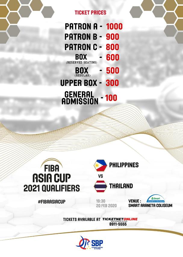 Gilas Pilipinas vs Thailand FIBA Asia Cup Qualifiers Tickets