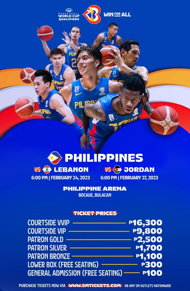 Gilas Pilipinas FIBA Qualifiers 2023 6th Window Ticket Prices
